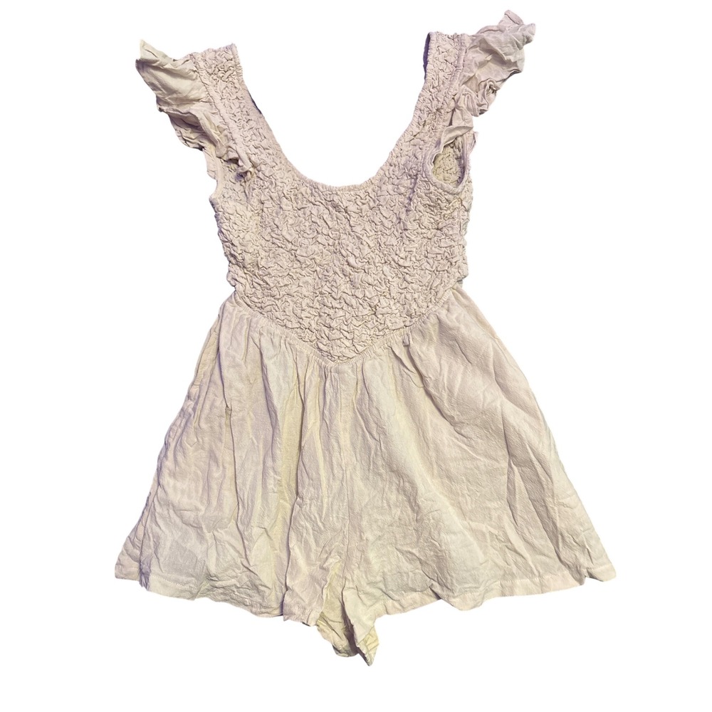 Jacquie the Label Womens Cream Textured Ruffle Sleeve Romper Size S
